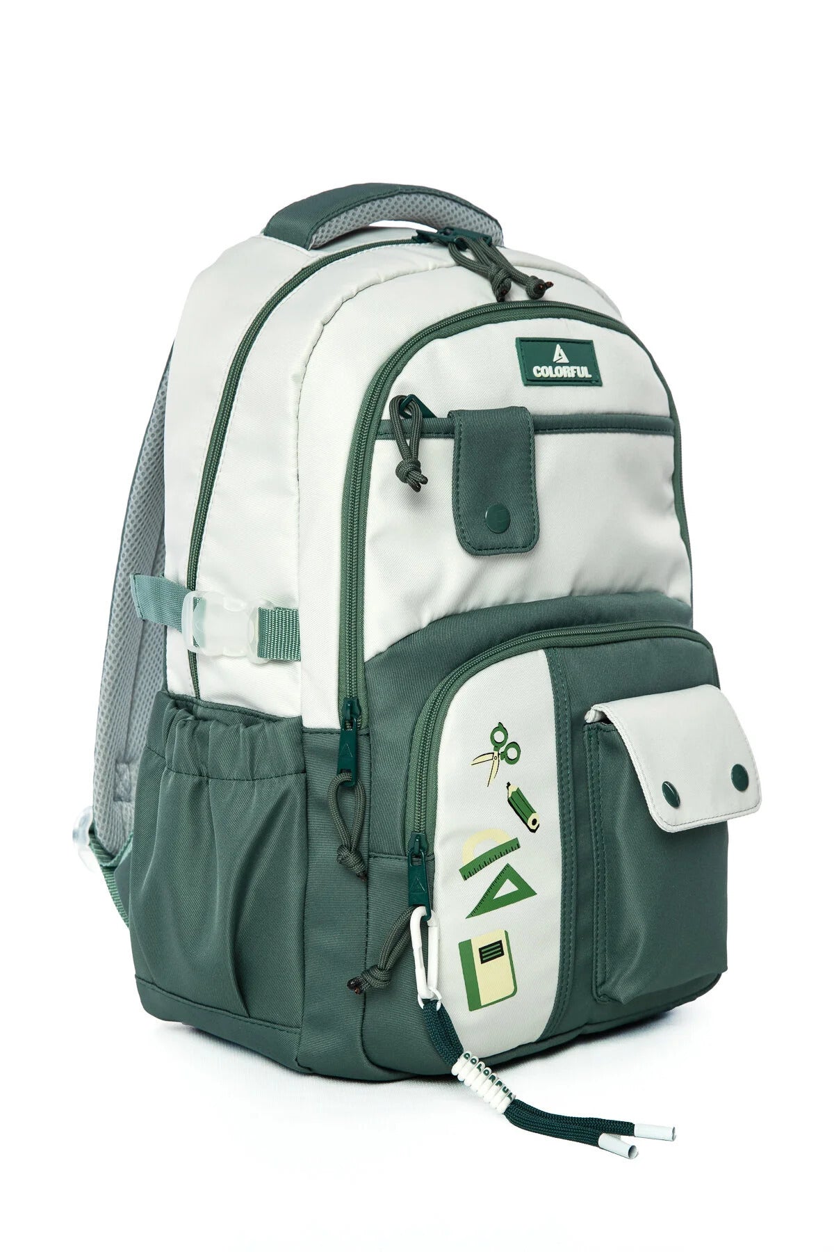 Çok Gözlü 16 İnç Laptop Bölmeli Soft Kumaş Sırt Çantası - Ortaokul, Lise - Haki Yeşil