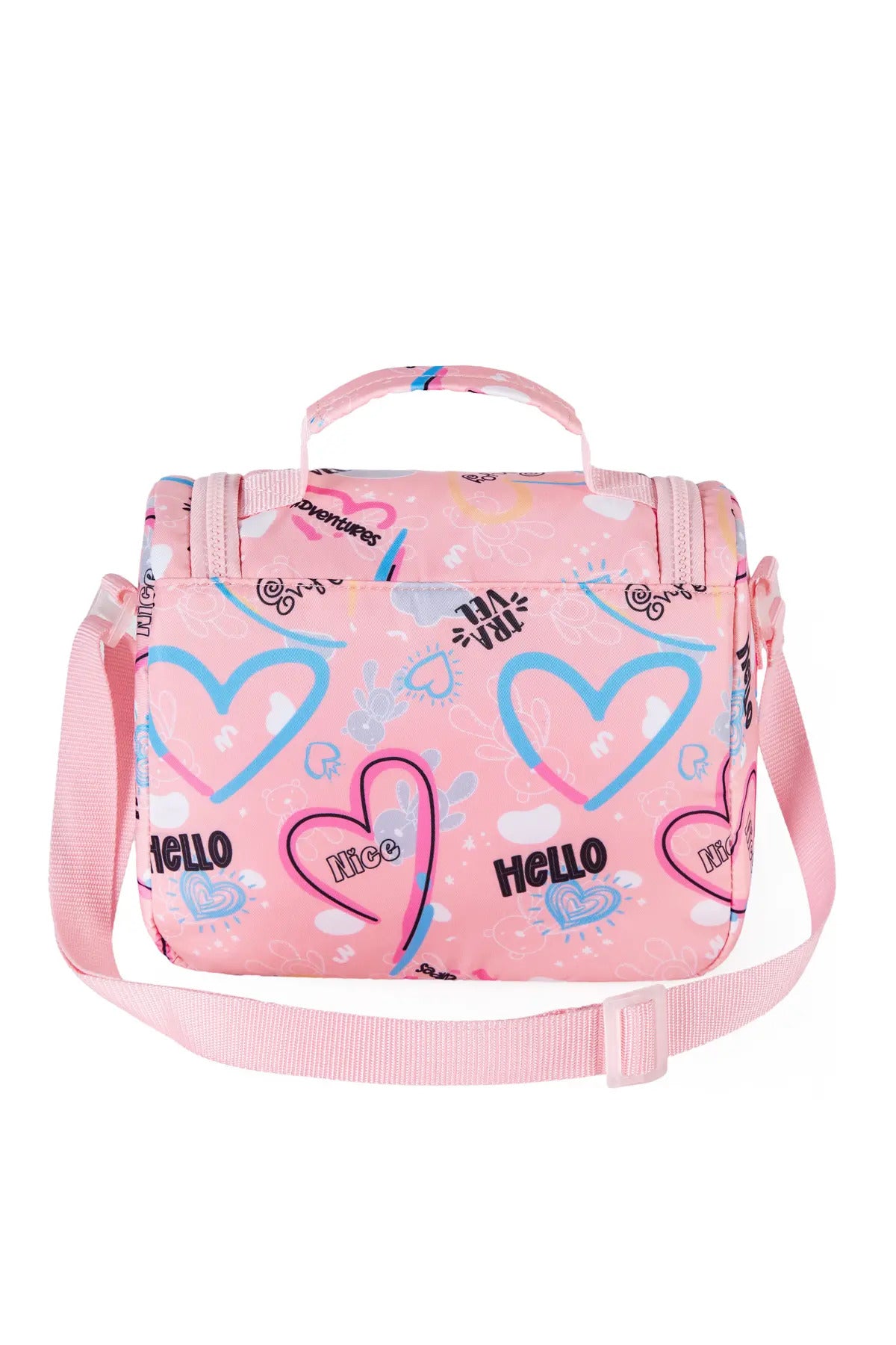 Kız Çocuk Kalpli Ortopedik Okul Çantası 3'lü Set - Pembe