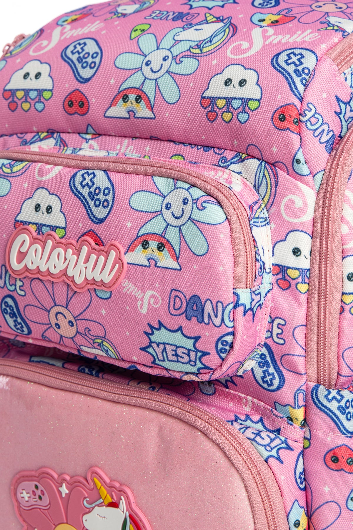 Maxim Dance Gökkuşağı Unicorn Temalı Laptop Bölmeli Sırt Çantası - Pembe