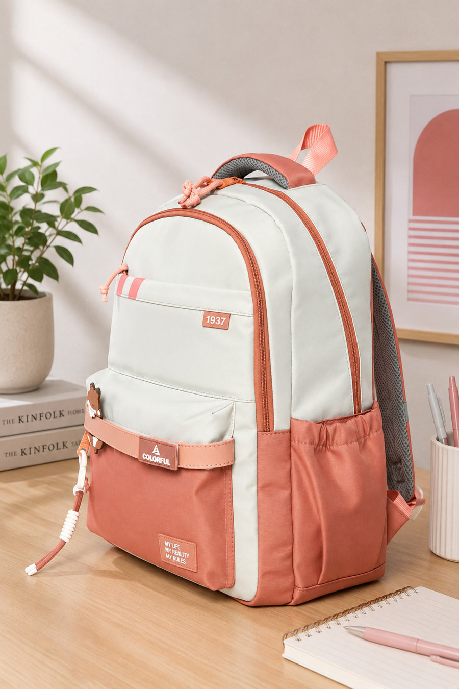 Hafif 16 İnç Laptop Bölmeli Soft Kumaş Sırt Çantası - Ortaokul, Lise - Pembe