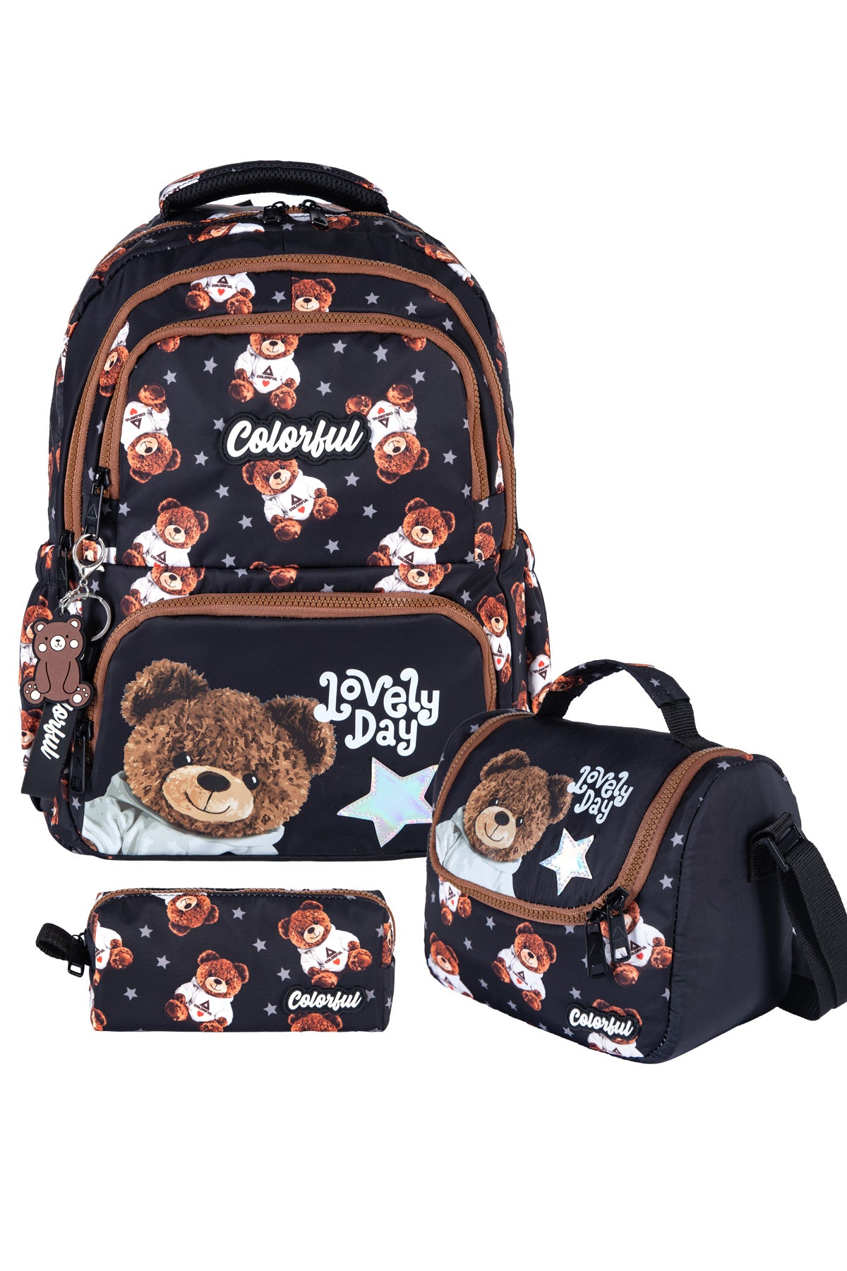 Life Bear 3'lü Okul Seti - Sırt Çantası, Termal Beslenme, Kalemlik - Siyah