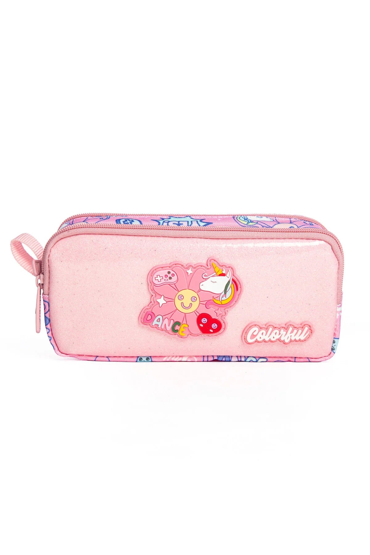 Kız Çocuk Desenli Ortopedik Okul Çantası 3'lü Set - Pembe Çiçekli Dance