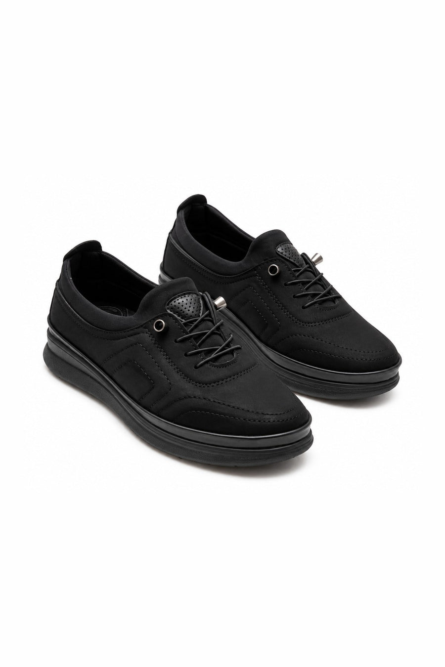 Bağcıklı Streç 4 Nokta Ortopedik Kadın Sneaker - Siyah