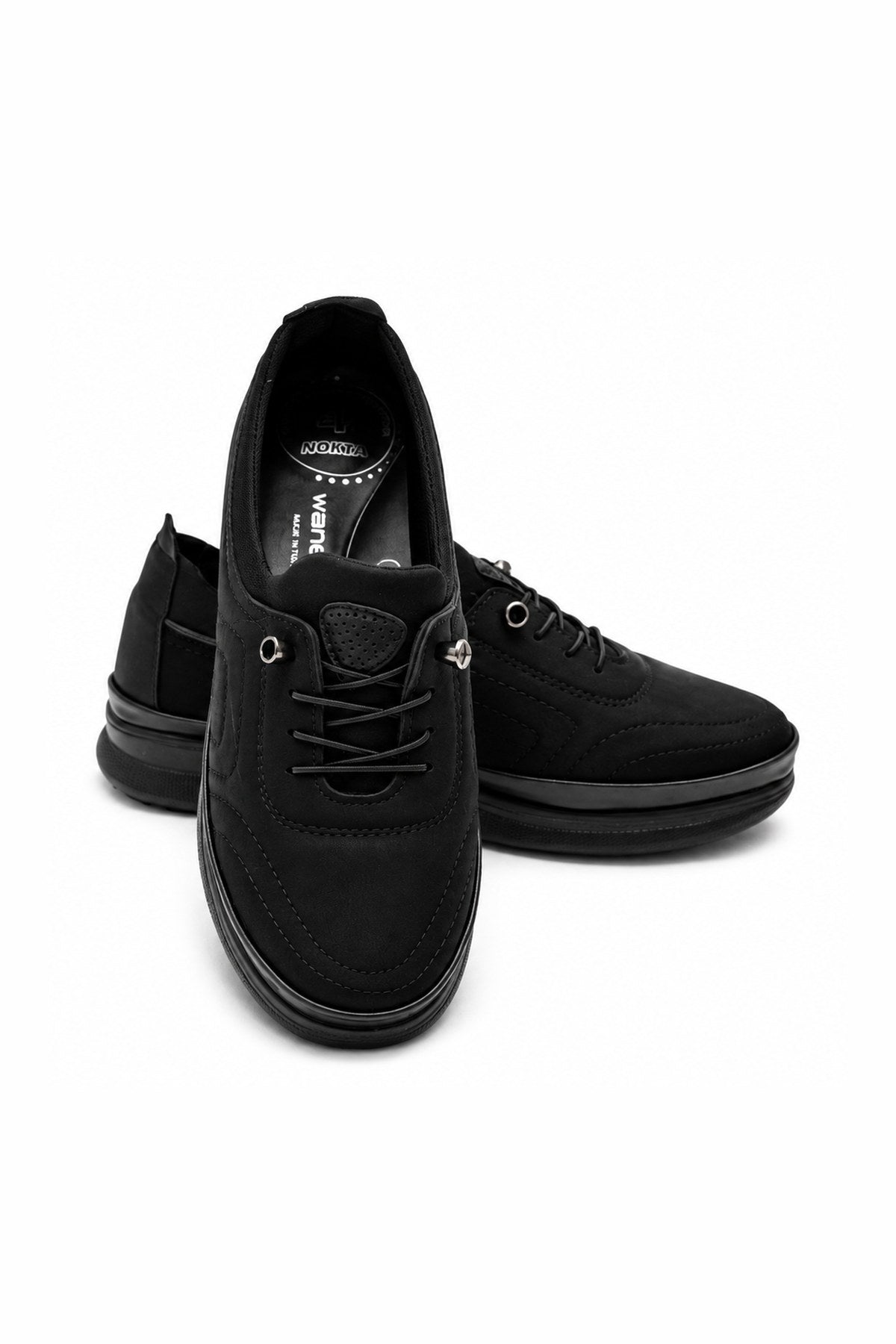 Bağcıklı Streç 4 Nokta Ortopedik Kadın Sneaker - Siyah