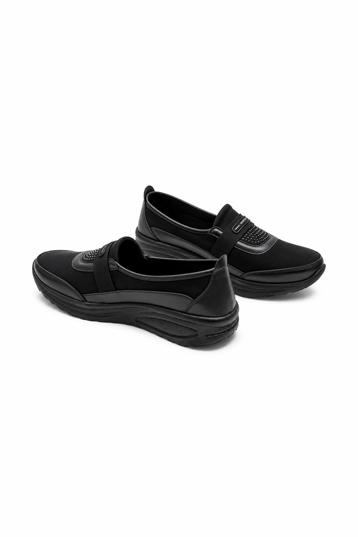 Taş Şeritli 4 Nokta Ortopedik Kadın Slip-On Ayakkabı - Siyah