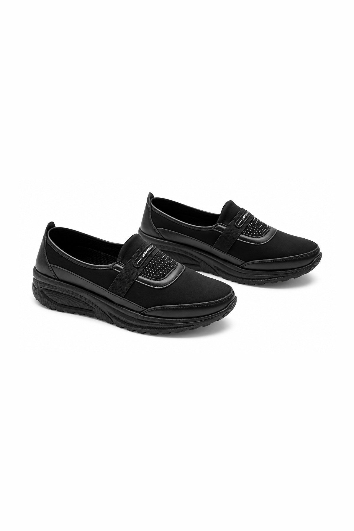 Taş Şeritli 4 Nokta Ortopedik Kadın Slip-On Ayakkabı - Siyah
