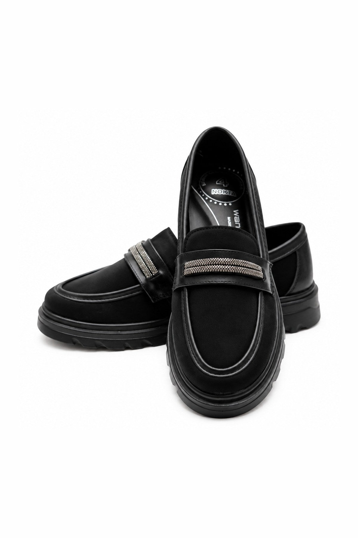 Metal Şerit Detaylı Süet Ortopedik Loafer - Siyah