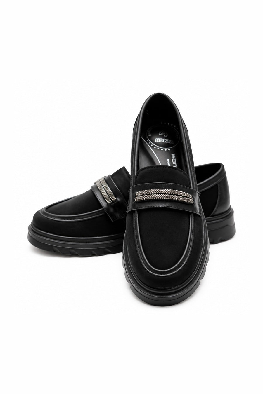 Metal Şerit Detaylı Süet Ortopedik Loafer - Siyah