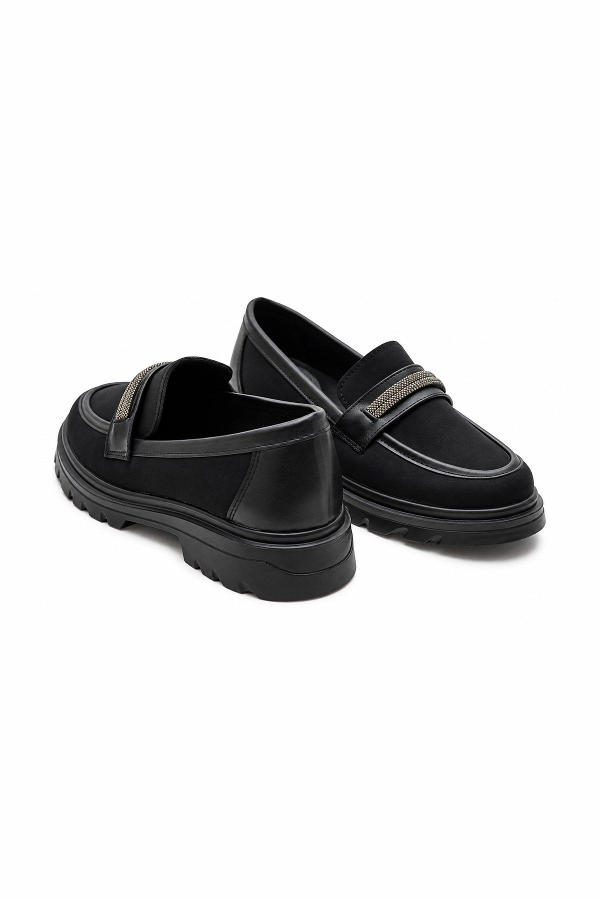 Metal Şerit Detaylı Süet Ortopedik Loafer - Siyah