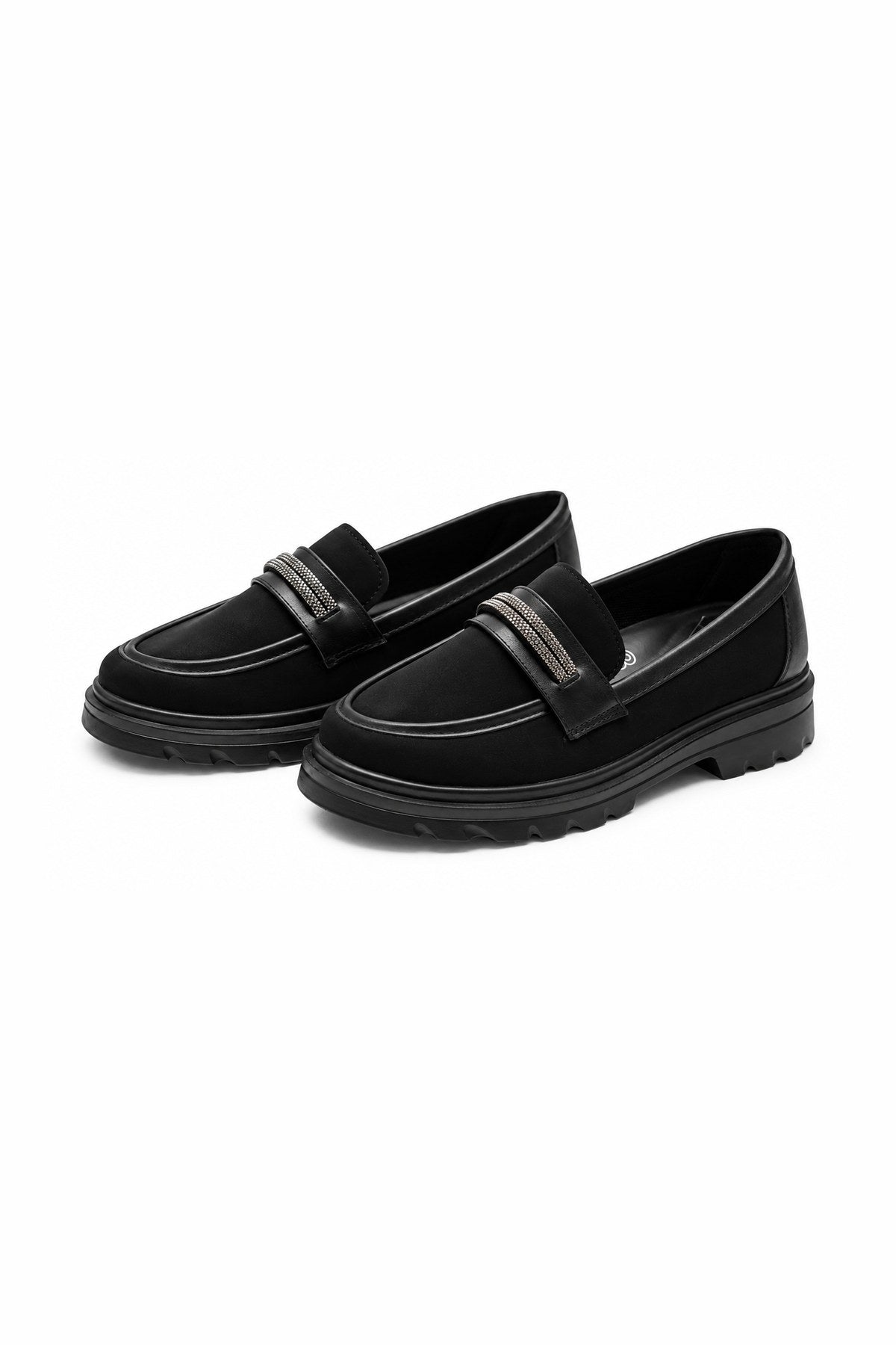 Metal Şerit Detaylı Süet Ortopedik Loafer - Siyah