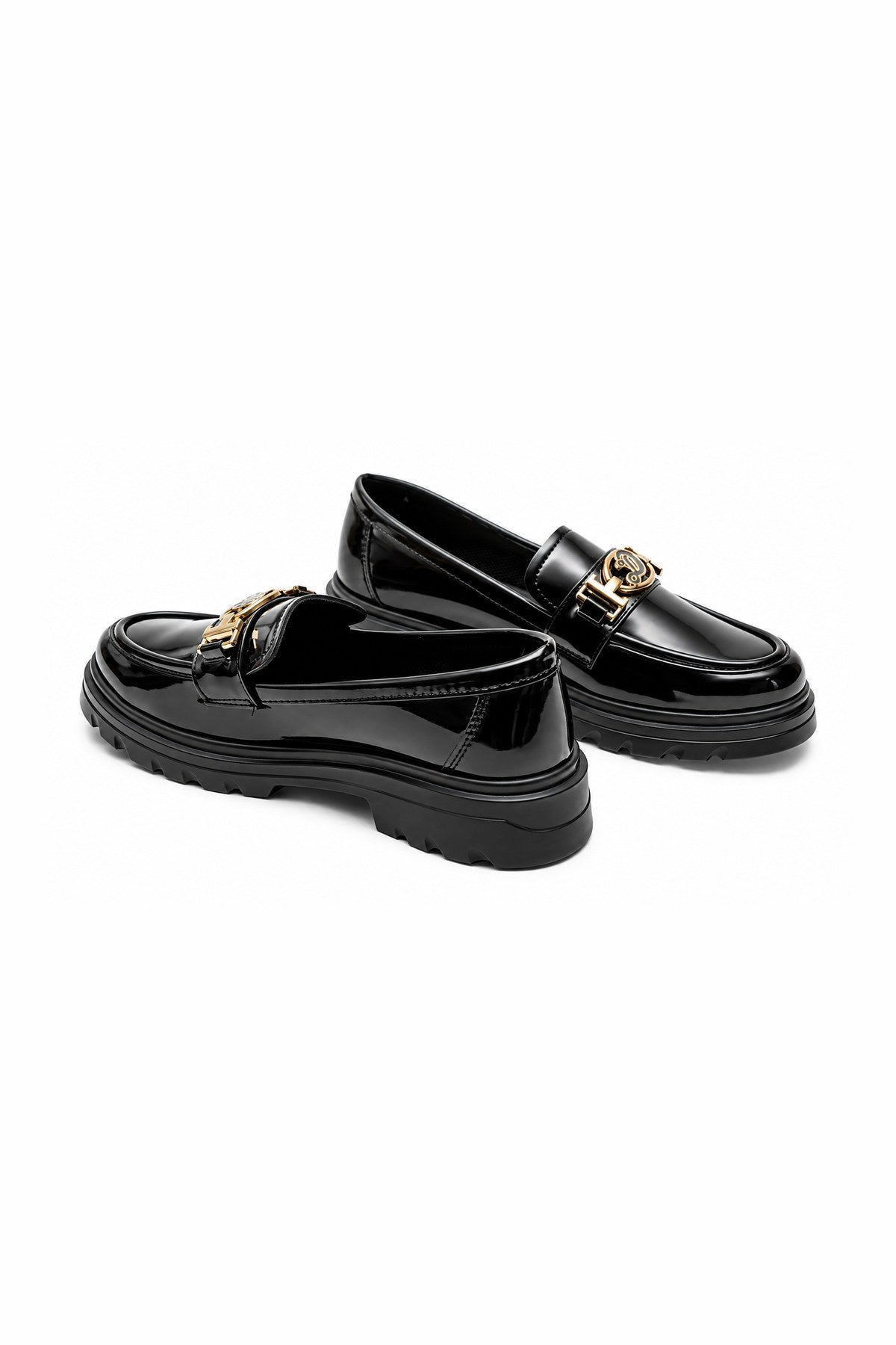 Altın Tokalı Rugan Ortopedik Loafer - Siyah