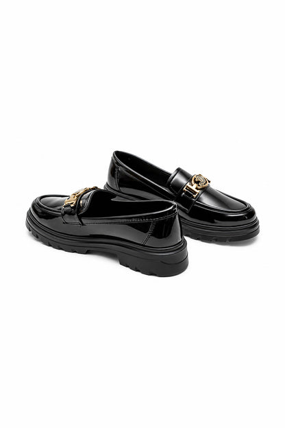 Altın Tokalı Rugan Ortopedik Loafer - Siyah