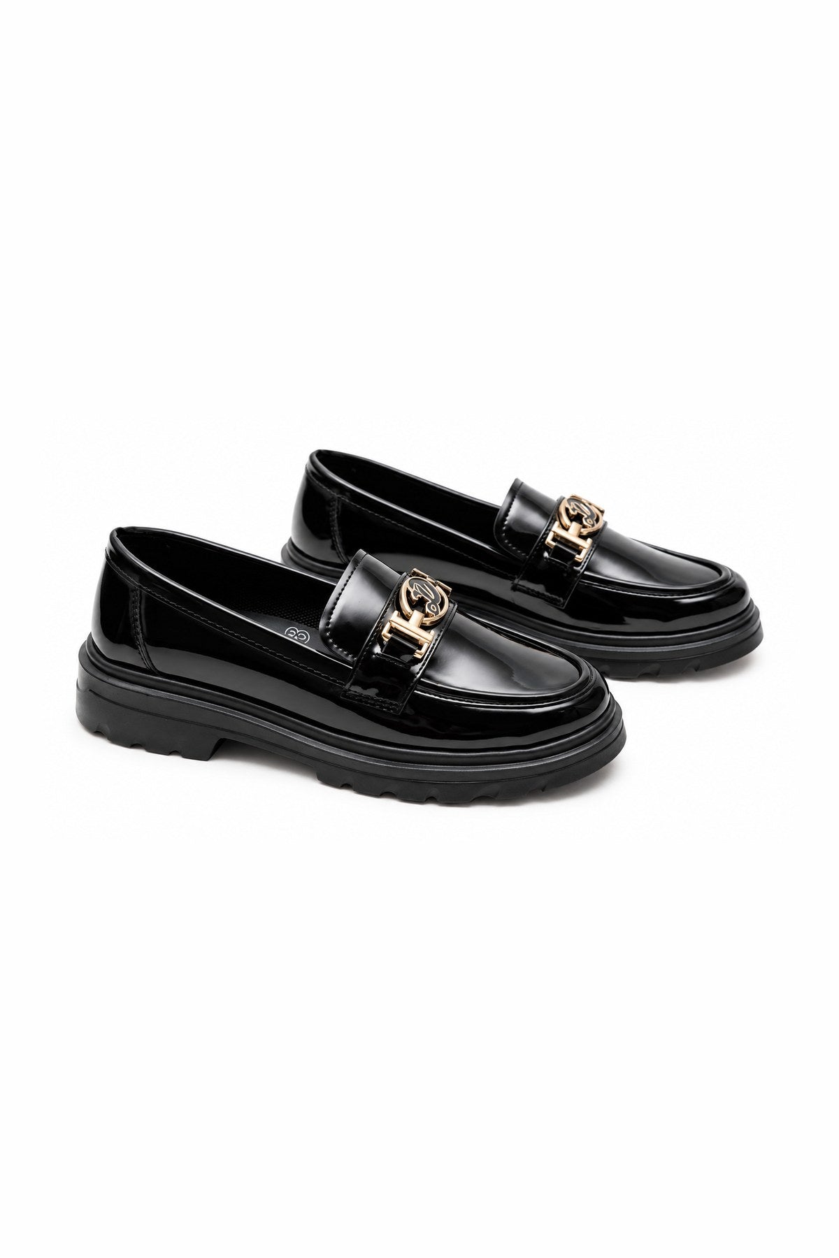 Altın Tokalı Rugan Ortopedik Loafer - Siyah