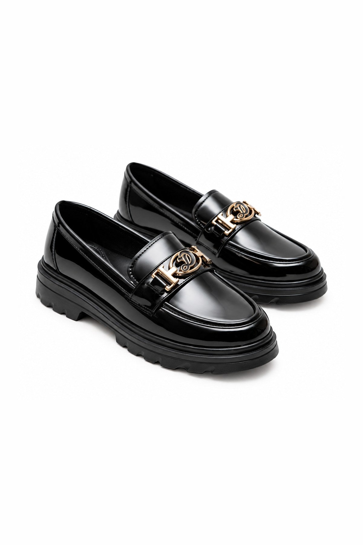 Altın Tokalı Rugan Ortopedik Loafer - Siyah