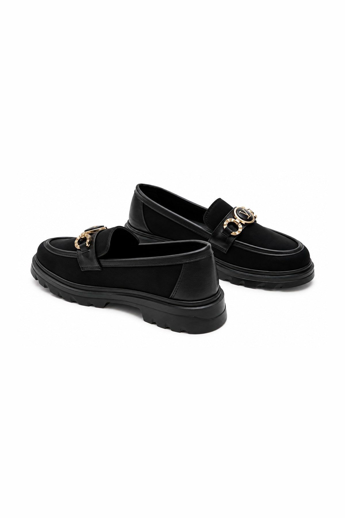 Altın Tokalı Süet Ortopedik Loafer - Siyah