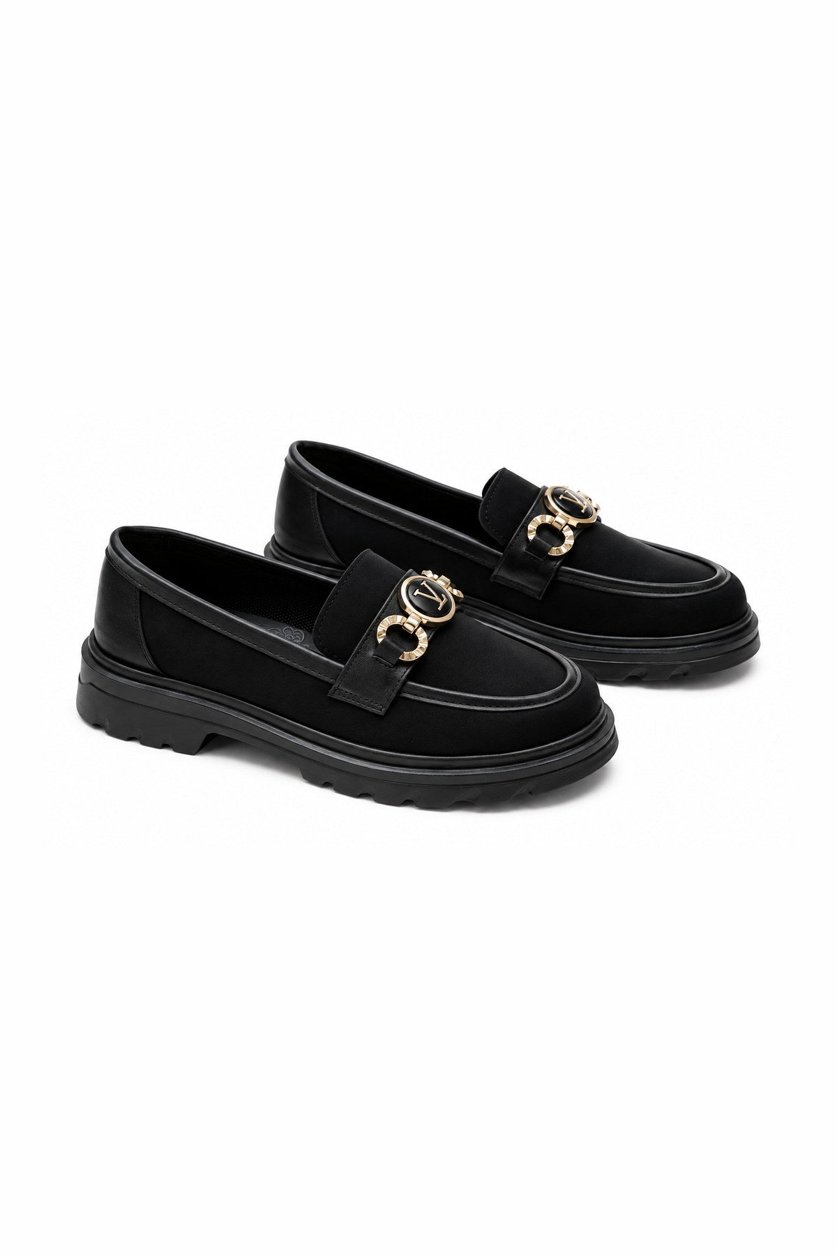 Altın Tokalı Süet Ortopedik Loafer - Siyah