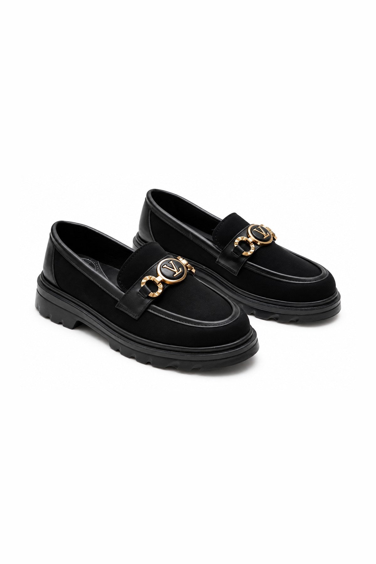 Altın Tokalı Süet Ortopedik Loafer - Siyah