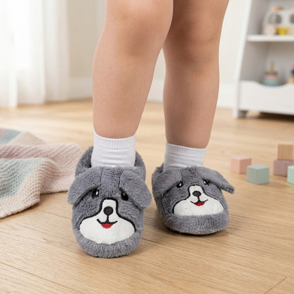 Çocuk Köpekli Peluş Panduf - Gri - 1. görsel
