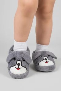 Çocuk Köpekli Peluş Panduf - Gri - 2. görsel