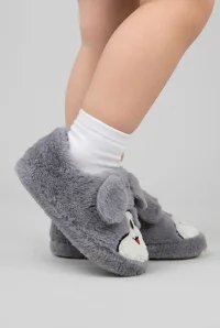 Çocuk Köpekli Peluş Panduf - Gri - 3. görsel