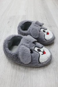 Çocuk Köpekli Peluş Panduf - Gri - 5. görsel