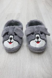 Çocuk Köpekli Peluş Panduf - Gri - 6. görsel
