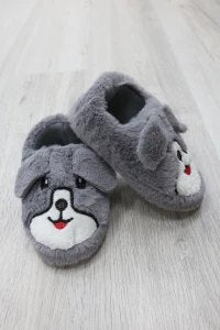 Çocuk Köpekli Peluş Panduf - Gri - 7. görsel