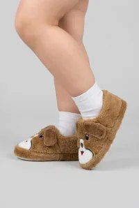 Çocuk Köpekli Peluş Panduf - Kahve - 3. görsel