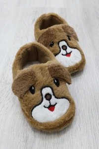 Çocuk Köpekli Peluş Panduf - Kahve - 5. görsel