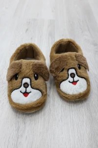 Çocuk Köpekli Peluş Panduf - Kahve - 6. görsel