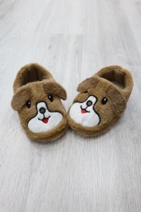 Çocuk Köpekli Peluş Panduf - Kahve - 7. görsel