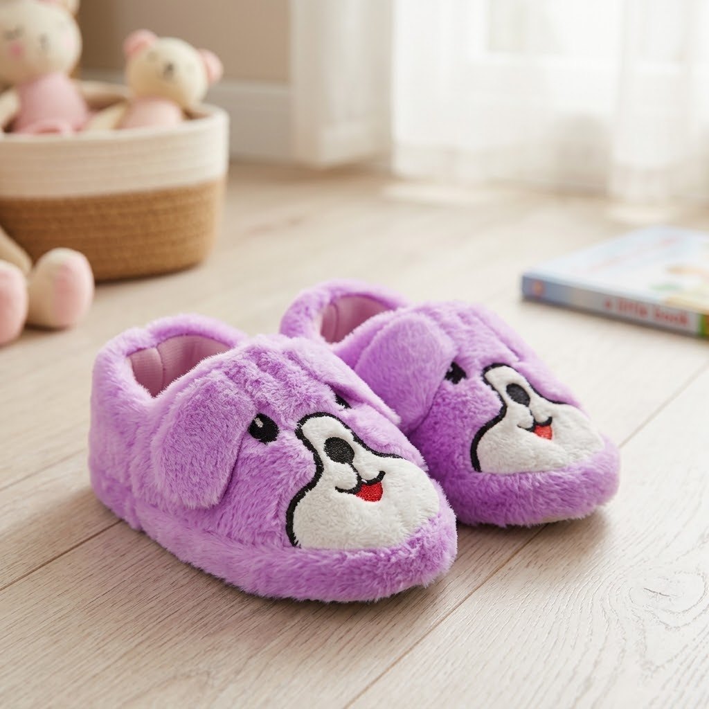 Çocuk Köpekli Peluş Panduf - Mor - 2. görsel