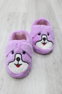 Çocuk Köpekli Peluş Panduf - Mor - 6. görsel