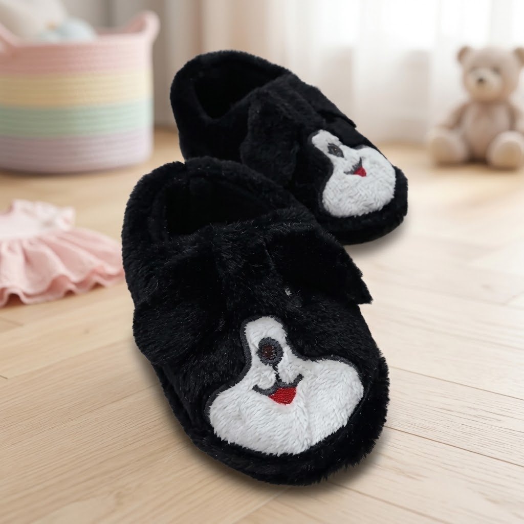 Çocuk Köpekli Peluş Panduf - Siyah - 3. görsel