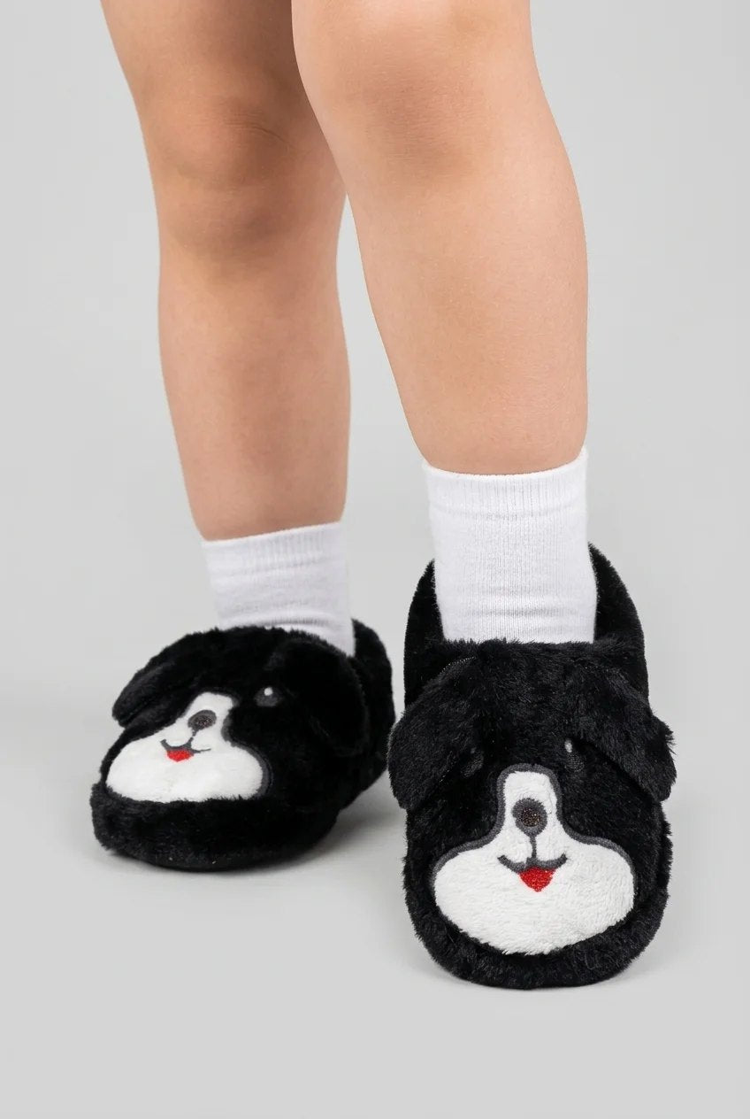 Çocuk Köpekli Peluş Panduf - Siyah - 4. görsel