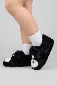 Çocuk Köpekli Peluş Panduf - Siyah - 5. görsel