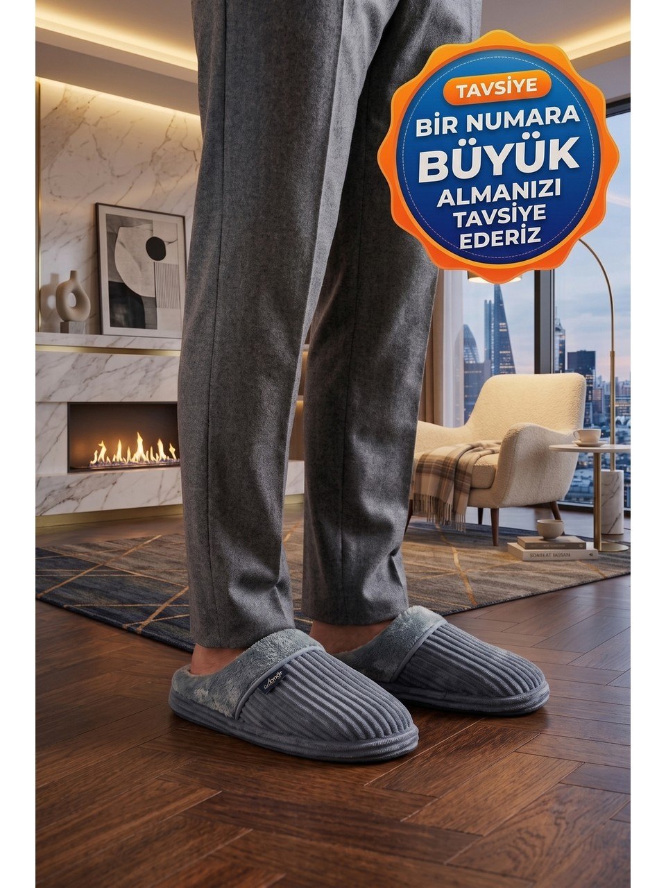 Erkek Ortopedik Merdane Ev Terliği - Gri - 3. görsel
