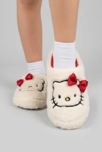 Kız Çocuk Kedi Figürlü Peluş Panduf - Beyaz - 2. görsel