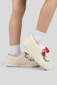 Kız Çocuk Kedi Figürlü Peluş Panduf - Beyaz - 3. görsel