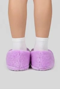 Kız Çocuk Kedi Figürlü Peluş Panduf - Mor - 6. görsel