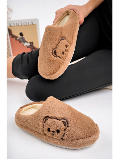Tatlı Ayıcık Peluş Kadın Ev Terliği - Kahve - 4. görsel
