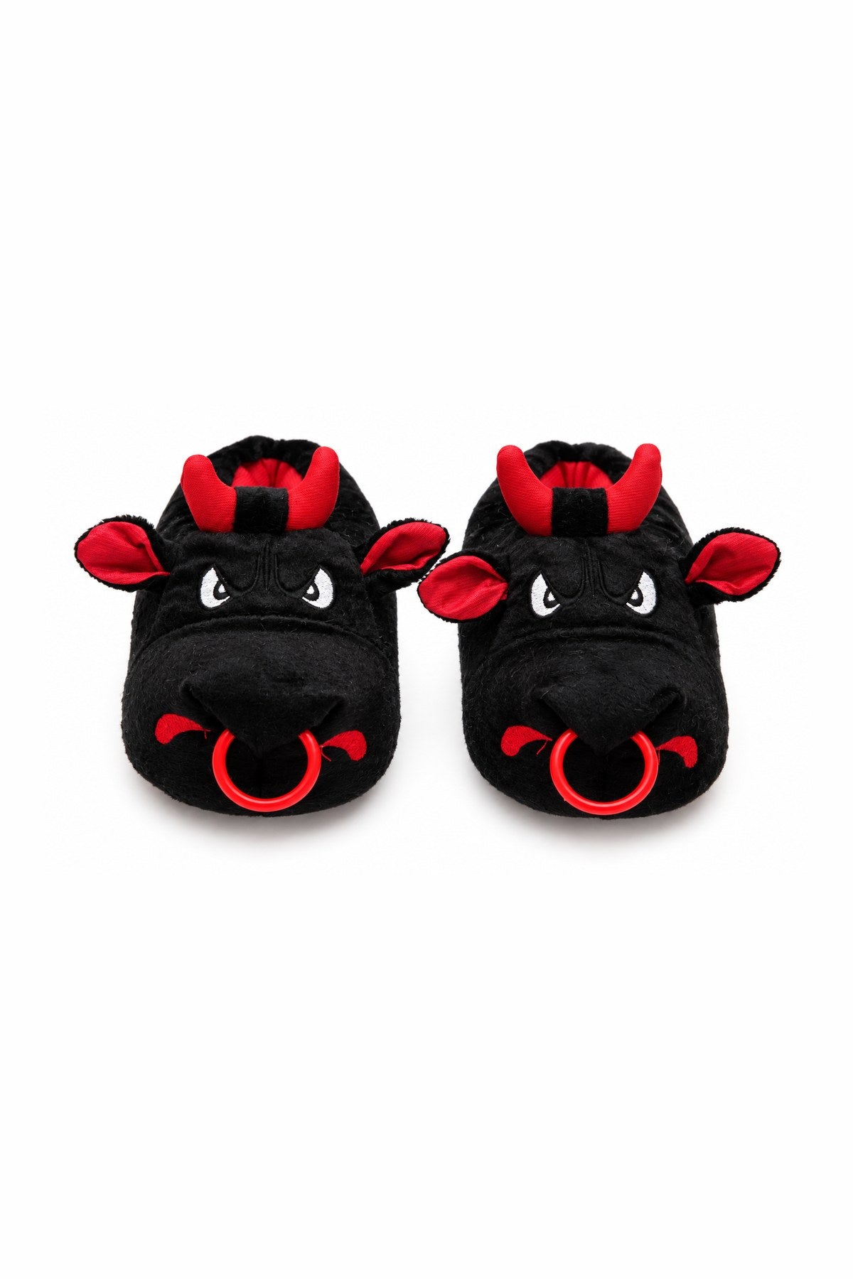 Kızgın Boğa Figürlü Peluş Unisex Ev Pandufu - Sevgili Kombin - Siyah