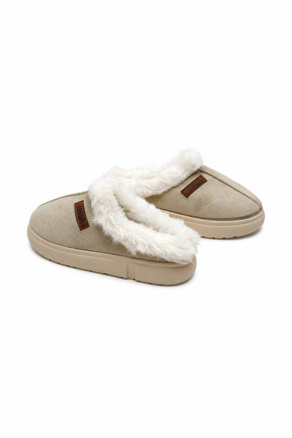 Kürklü Süet Görünümlü Kadın Ev Terliği - Bej