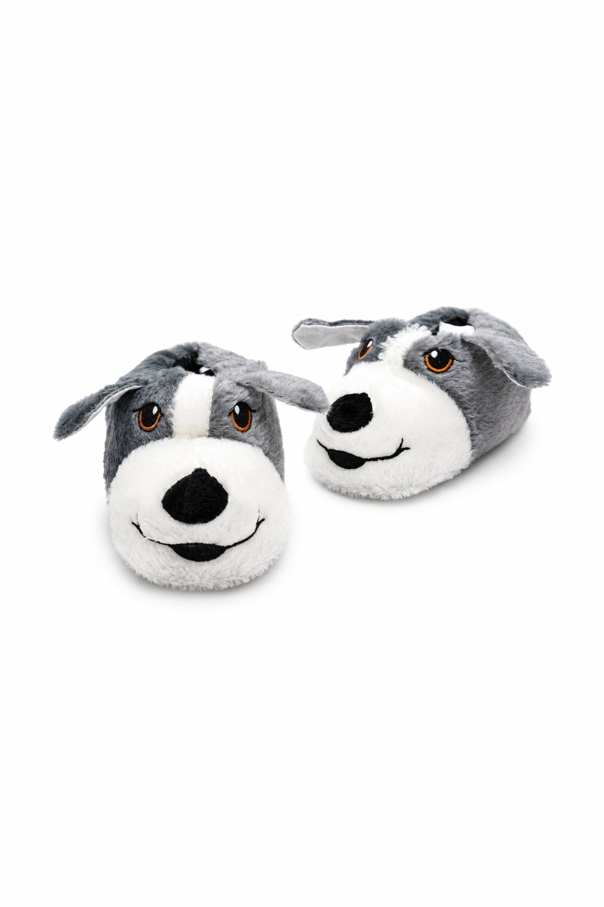 Sevimli Köpek Figürlü Peluş Unisex Ev Pandufu - Sevgili Kombin - Gri