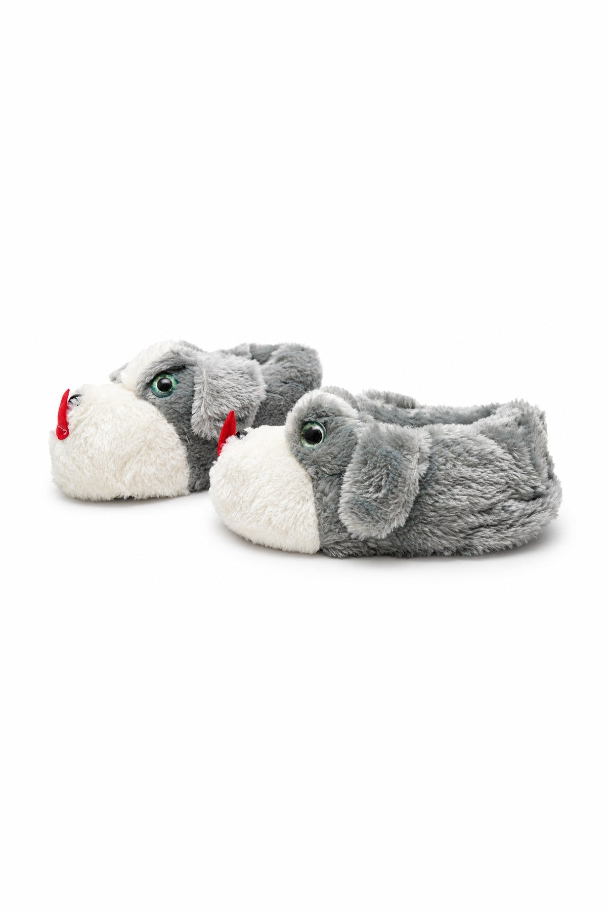 Sevimli Köpek Figürlü Peluş Unisex Ev Pandufu - Sevgili Kombin - Gri Dilli