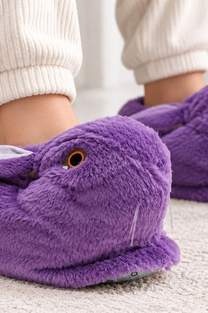 Sevimli Tavşan Figürlü Peluş Kadın Ev Pandufu - Mor