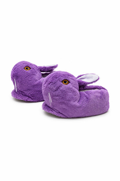 Sevimli Tavşan Figürlü Peluş Kadın Ev Pandufu - Mor