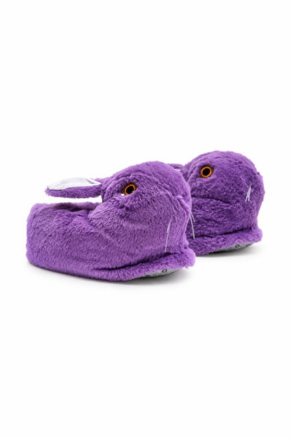 Sevimli Tavşan Figürlü Peluş Kadın Ev Pandufu - Mor