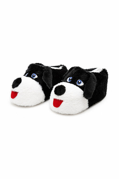 Sevimli Köpek Figürlü Peluş Unisex Ev Pandufu - Sevgili Kombin - Siyah