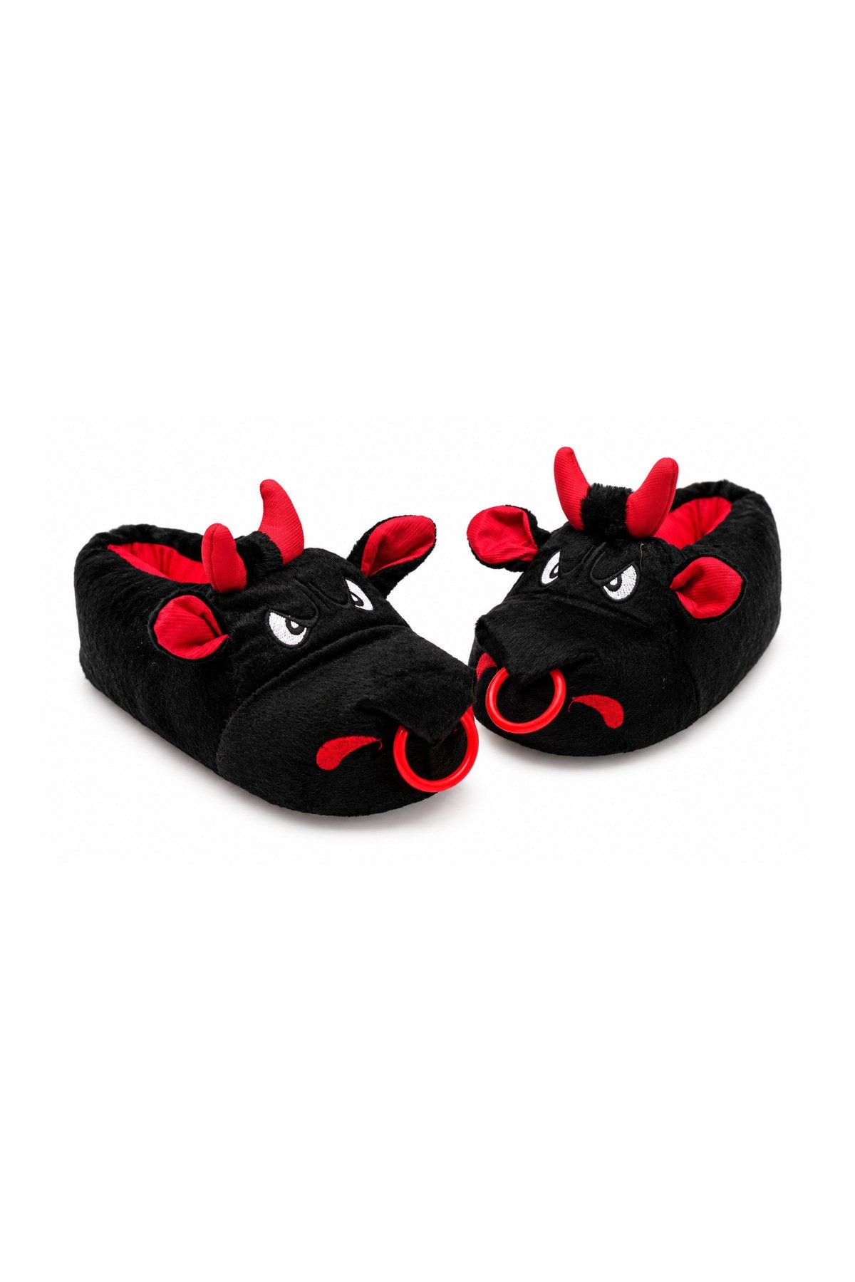 Kızgın Boğa Figürlü Peluş Unisex Ev Pandufu - Sevgili Kombin - Siyah